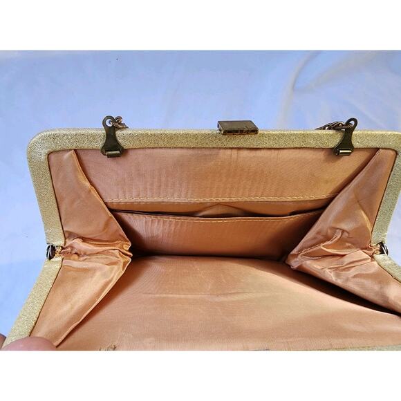 ~Ande Gold Evening Bag Purse w/ Bar Clasp, Double Opening Gold Chain~ 50's Prop~ - Picture 5 of 5